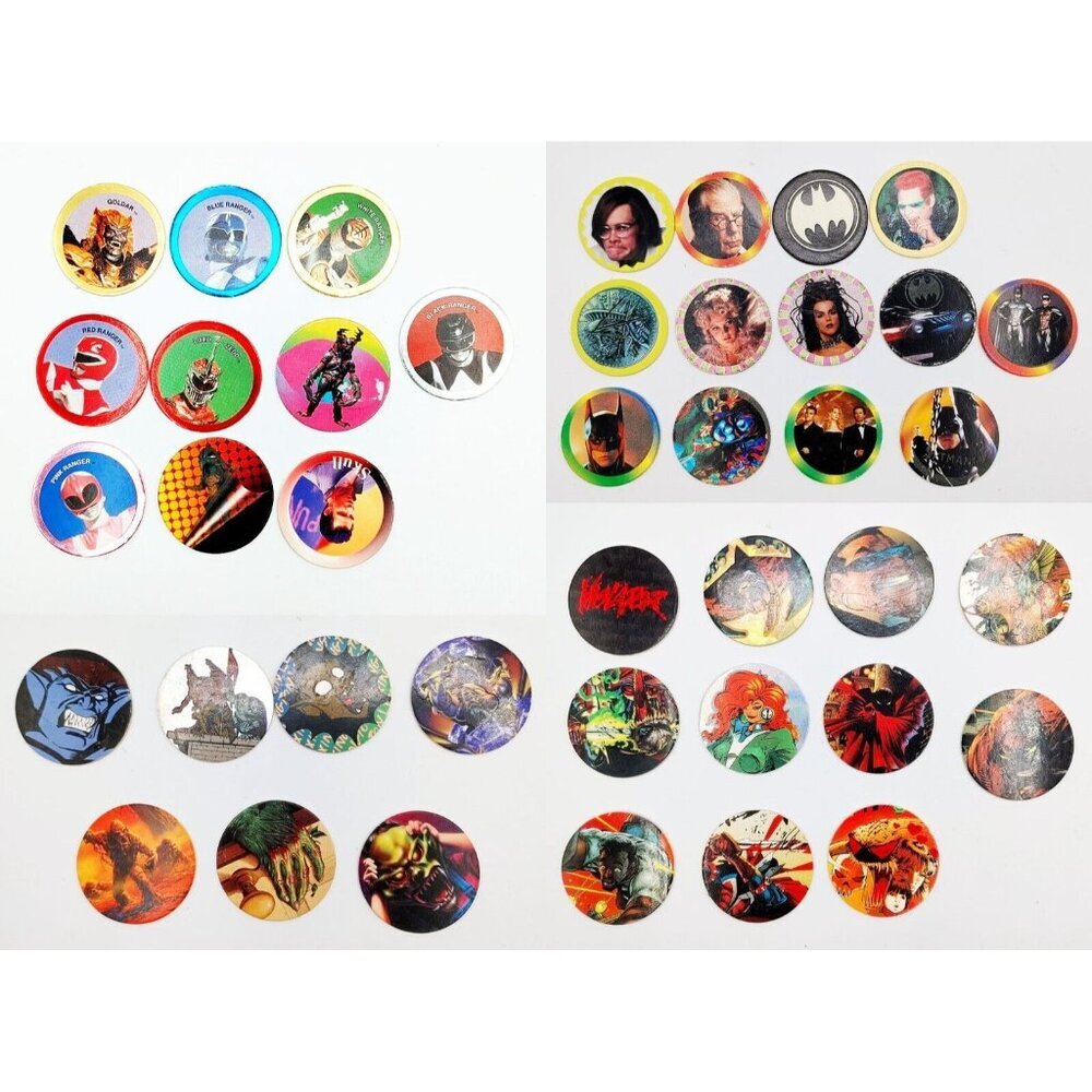 Lot Of 31 Vintage Power Caps Milk Caps Spawn, Power Rangers Goosebumps Gargoyles